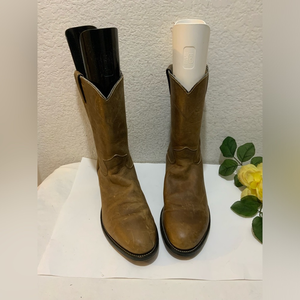 Justin 3408 Classic Roper Brown Leather Pull On Casual Western Boots Men…